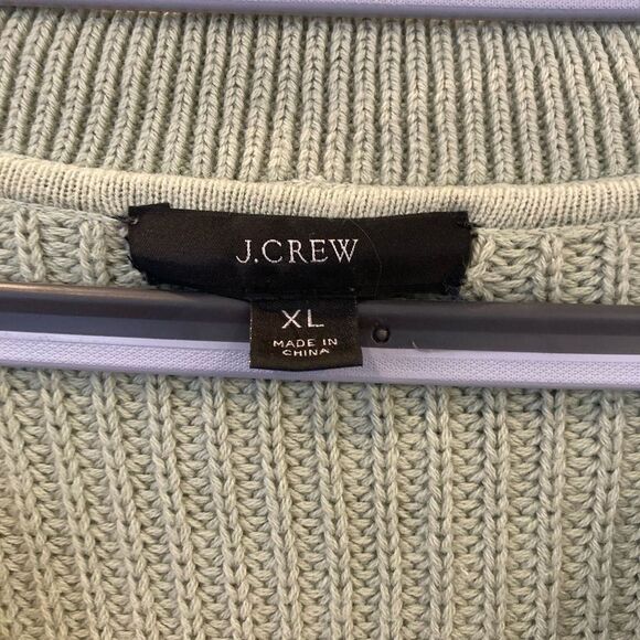 J. Crew 100% Cotton Sweater light Green Ribbed Deep V Collared Polo XL - Picture 4 of 8